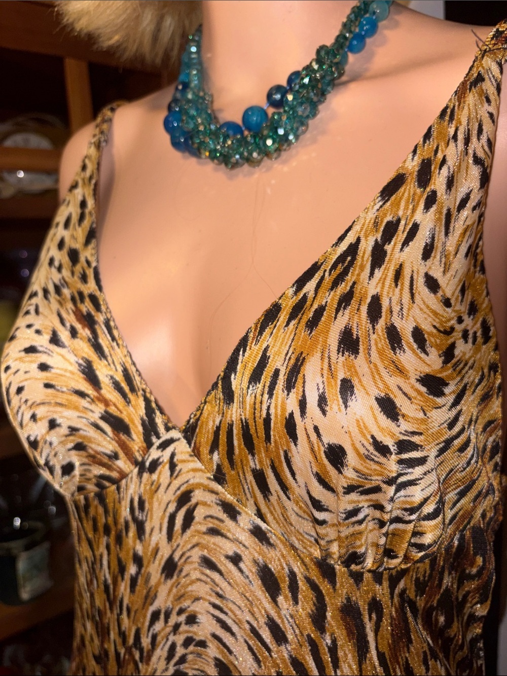 70s Vintage Leopard Print Slip Maxi Dress Sexy Nightgown Dress Size Small 2/4 - Picture 4 of 16